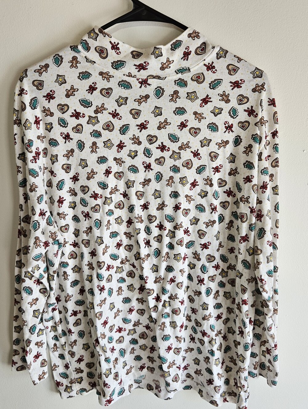 Vintage Christmas Gingerbread Mock Neck Long Sleeve Shirt White Plus Size 18W 20